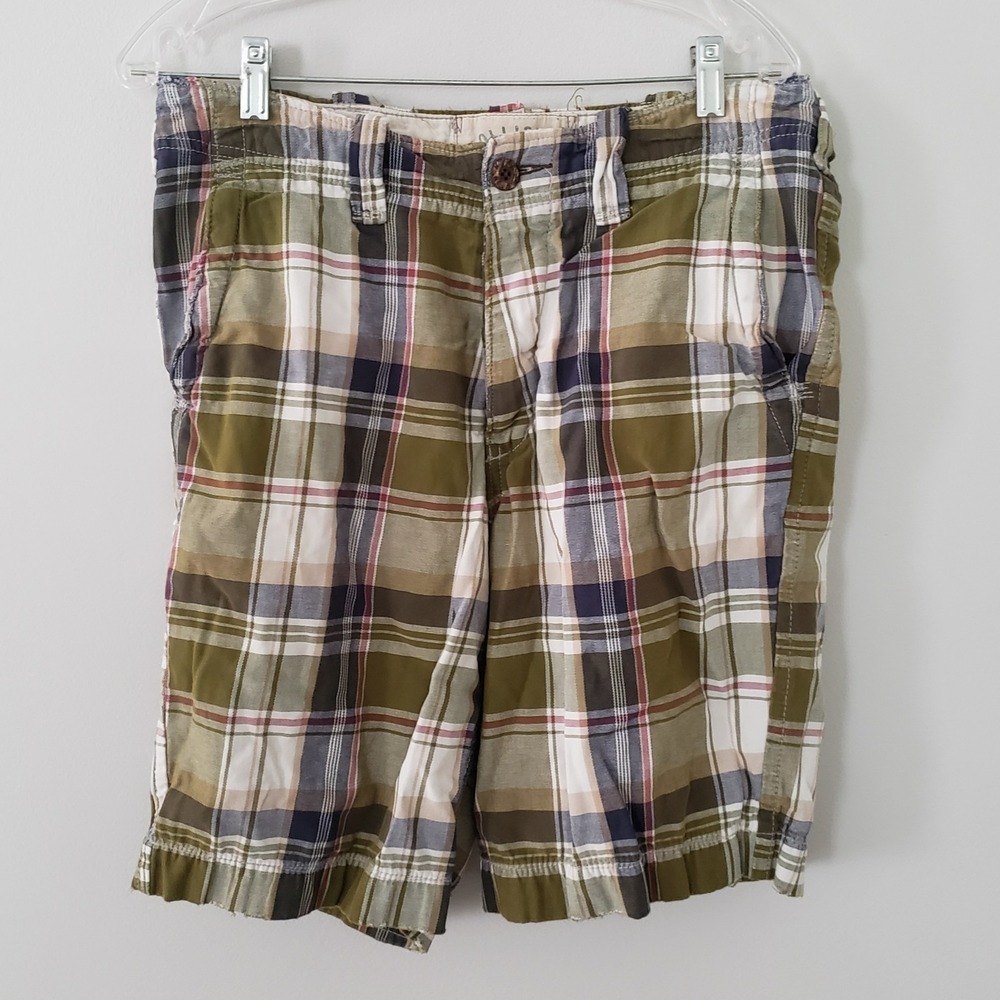 Hollister Mens Preppy Plaid Shorts SIZE 30 Y2K Skater Surf Distressed Button Fly